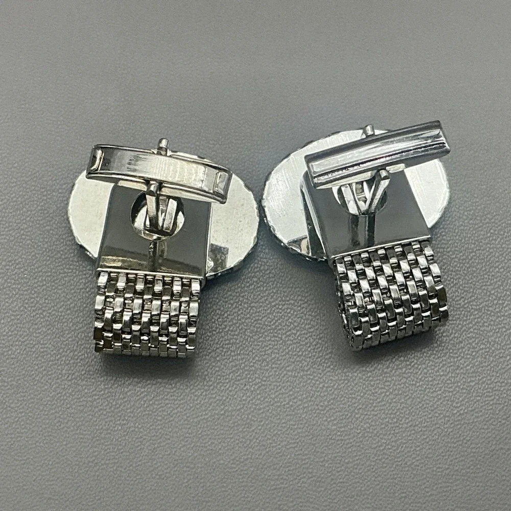 Dendritic Agate Cufflinks Men's Silver Tone Mesh Wrap Around Stone Vintage Style